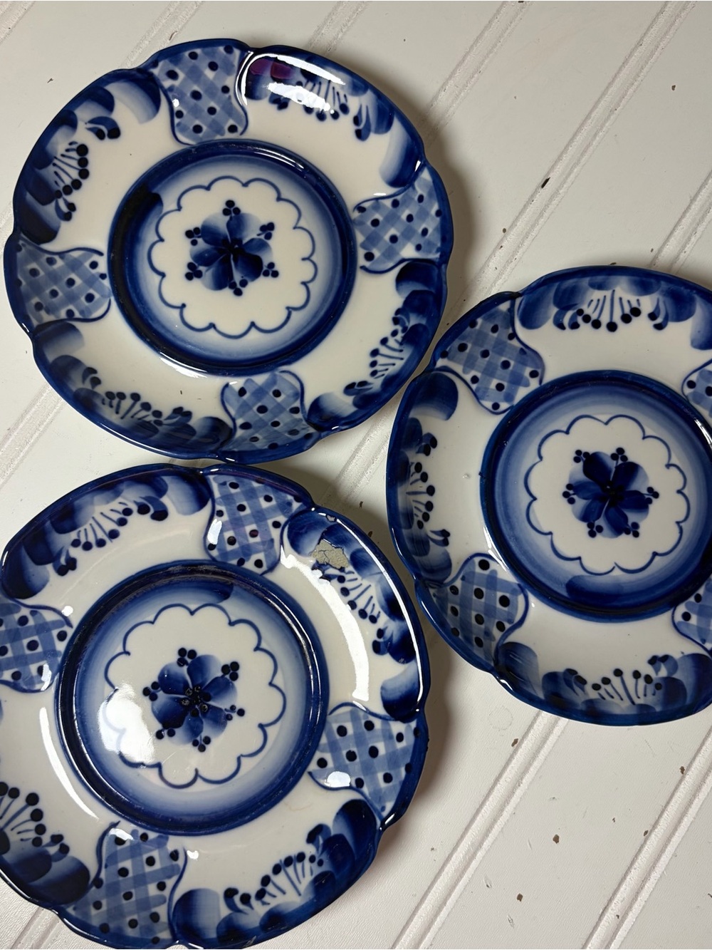 Vintage Russian Gzhel Porcelain Teacup and Saucer | Blue +White Floral - Picture 10 of 11